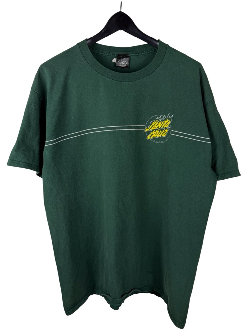 Mens 2010s Santa Cruz Skateboard Flame Double Sided Green Shirt Size XL